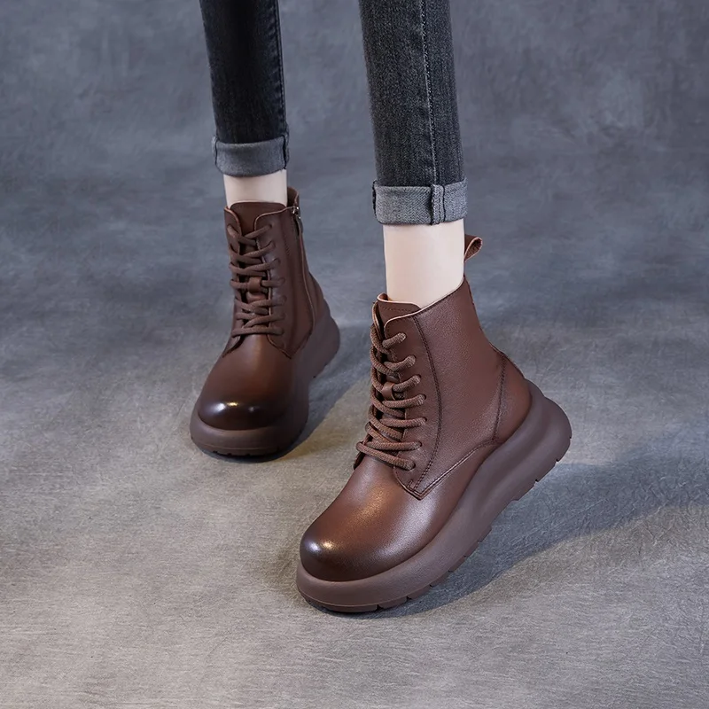 DRKANOL качественные женские ботинки из натуральной кожи 2024 ботильоны на платформе