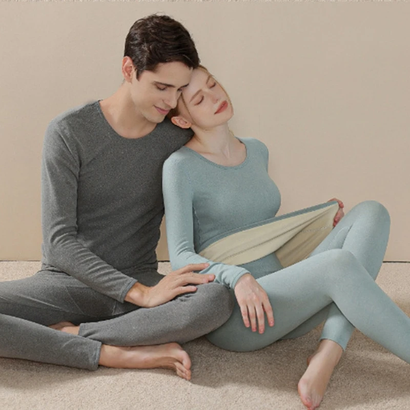 

Women Men Thermal Underwear Lingerie Ladies Slim Warm Velvet Top and Pants Set