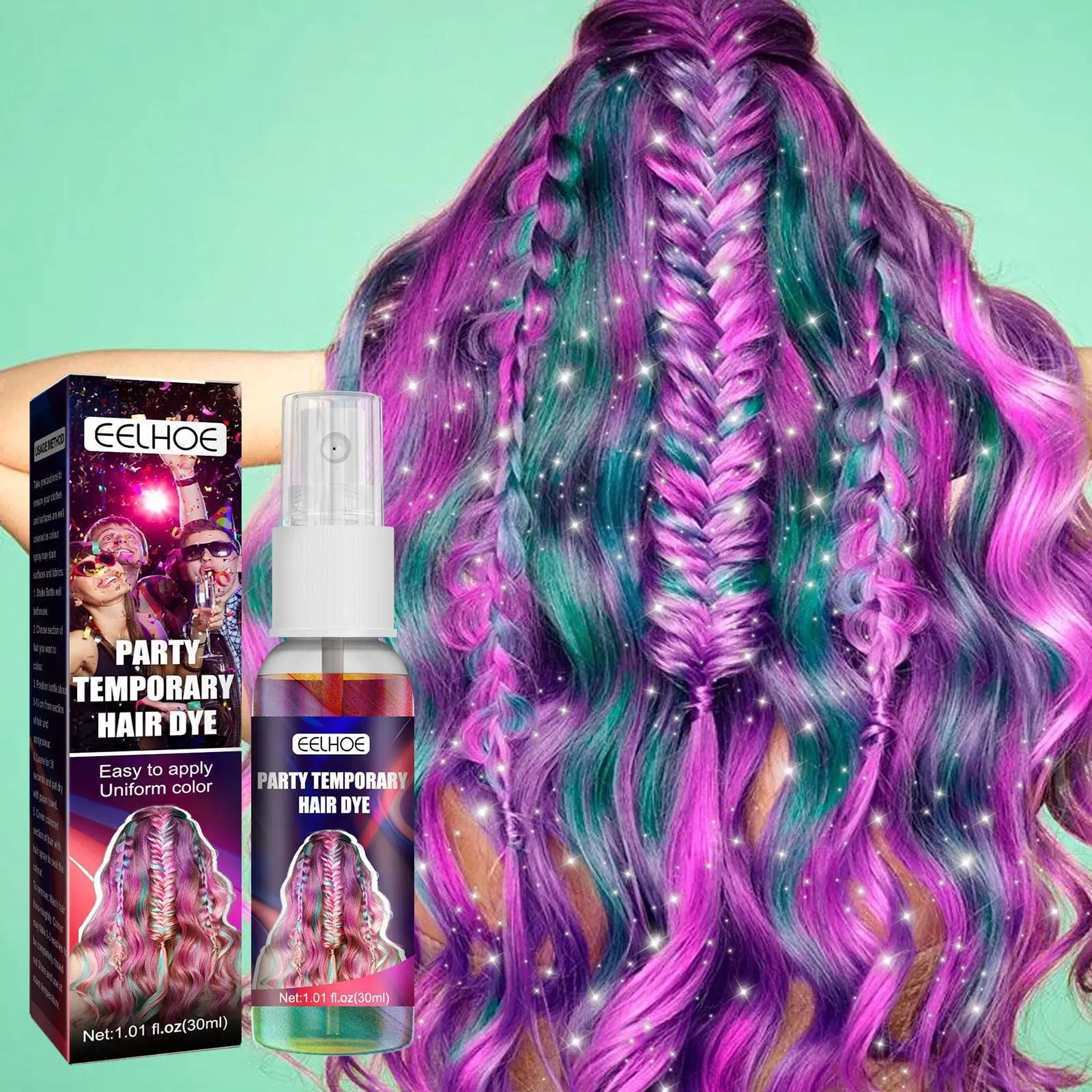 

Party Hair Dye Spray Quick Temporary Hair Dye Hair Color Dye Styling Glitter Washable Tool Hair Instant Sparkling Dye Color N8Q8