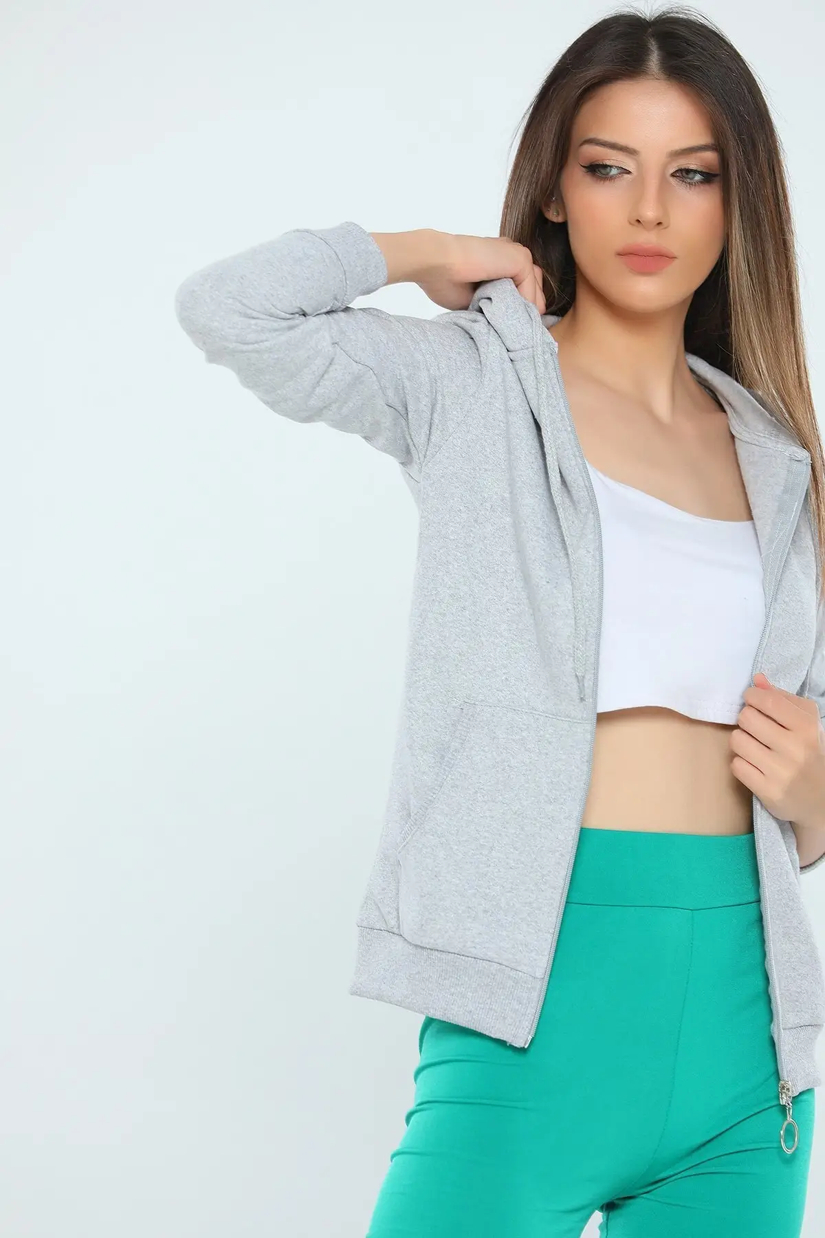 

Women's Sweatshirt Gray Hoodie Raised Zipper Basic Hoodies Fashion All Season New Designer Pullovers Fleece Hoodies