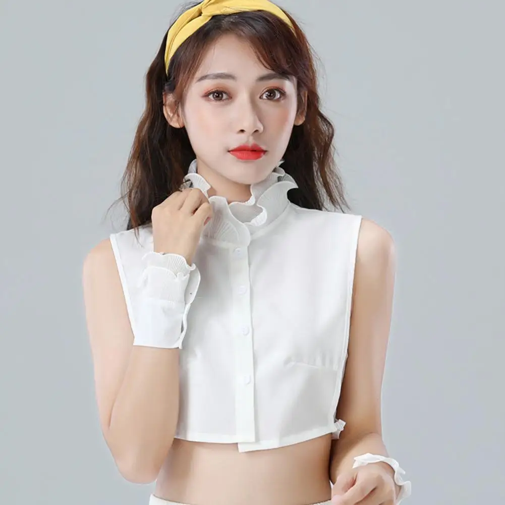 

2021 New Women Sweet Ruffles Stand False Fake Collar Button Down Cuffs Reduction Gracefully Age Korean Half-Shirt Fake Coll C0L1
