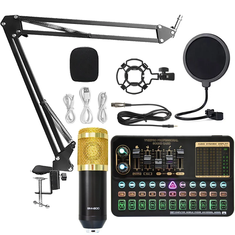 

Bm 800 Pacote Microfone Condensador Profissional Estúdio Microfone Ao Vivo Placa De Som Sem Fio Ajustável Mic Suspensão Scissor
