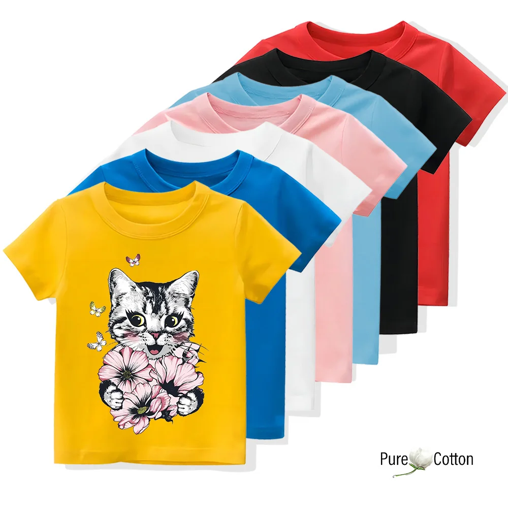 Детская летняя футболка на плечо с принтом непослушной маленькой кошки