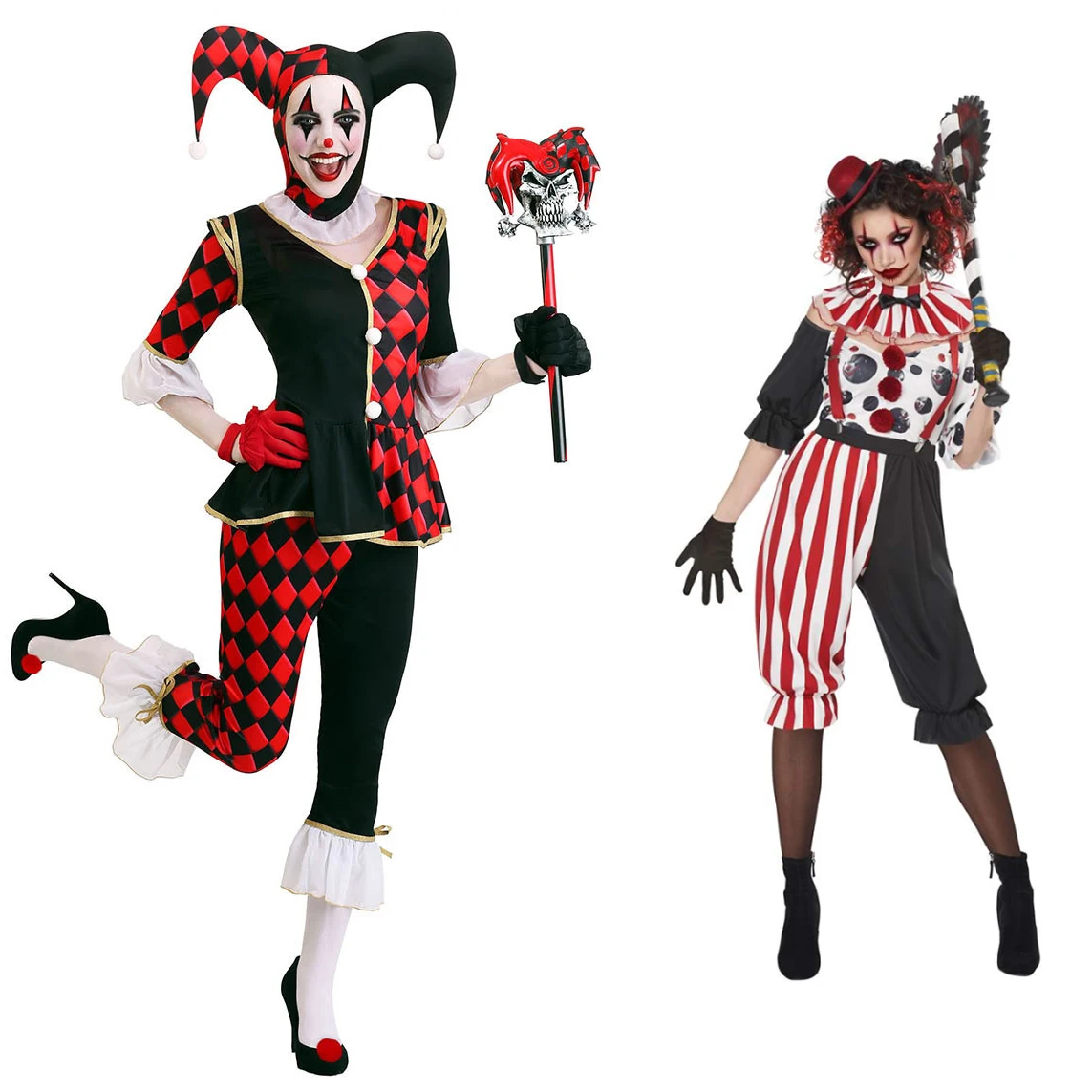

Adult Horrifying Ugly Criminal Murderer Circus Clown Cosplay Costume Fancy Dress Women Killer Clown Costume For Halloween Party