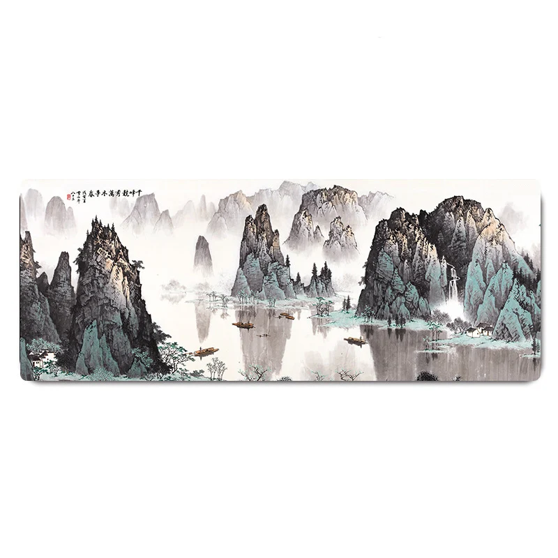 

Chinese Painting Large Mouse Pad Big Gaming Lock Edge Mousepad Modern Laptop Notebook Rubber Game Speed Playmat 800*300*2mm