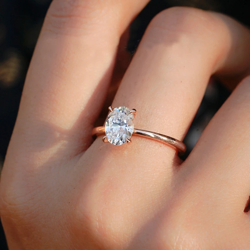 Хелон 18К 14К 10К розовое золото 1 карат овального кроя 5x7 мм моиссанитовое обручальное кольцо для женщин бриллиантовая свадебная оправа подарок для невесты изысканное ювелирное изделие.