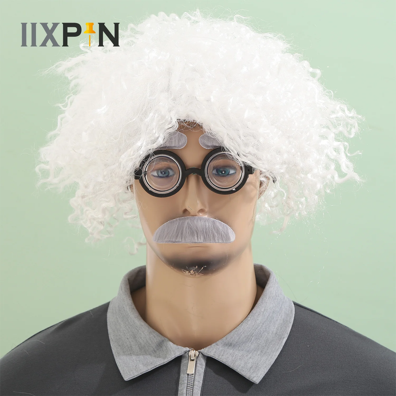 6Pcs Grandpa Wig Set Gray Hair Wig Glasses Faux Eyebrow Set Dress-up Cosplay Theatrical Show Performance Party Photography Prop