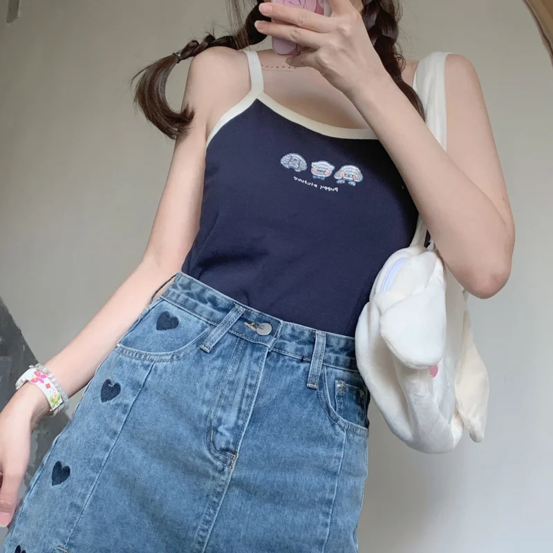 

Summer New Women's Cute Embroidery Short Camisole Japanese Soft Gift Fashion All-match Sweet Cute Slim Fit Sleeveless Vest