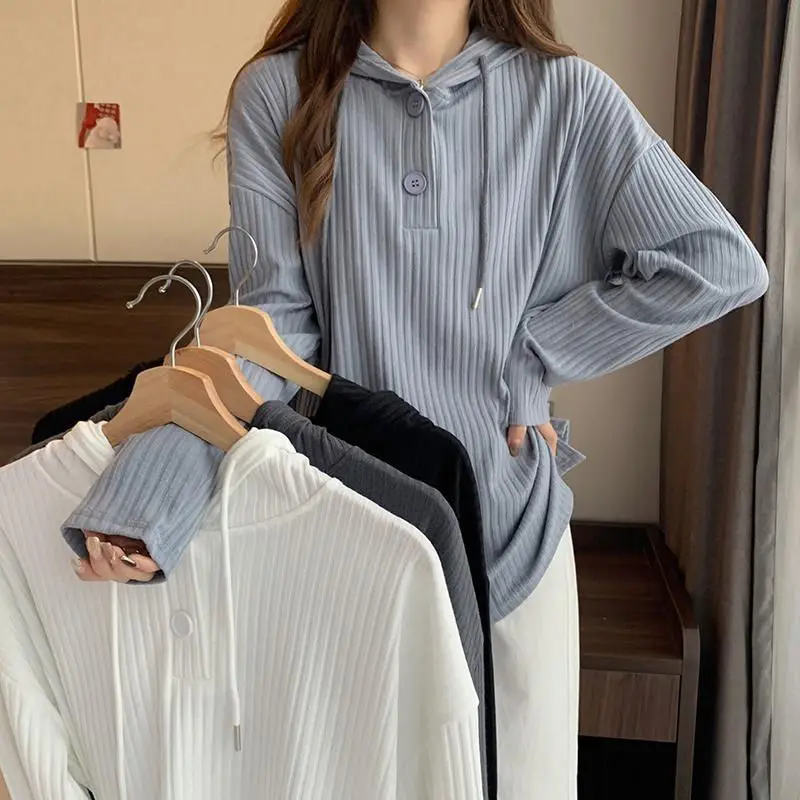 

Женская футболка с капюшоном и длинным рукавом, новинка весны 2023, однотонный Повседневный пригородный Топ