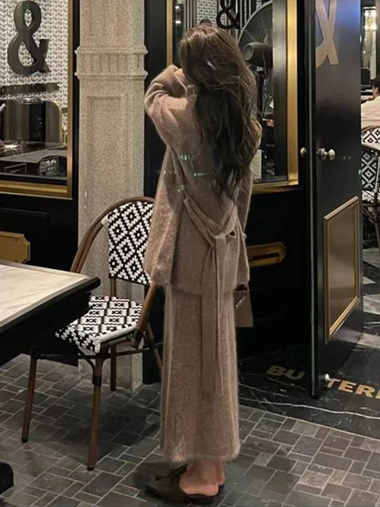 Модное вязаное платье BZVW из двух частей для женщин с V-образным вырезом без