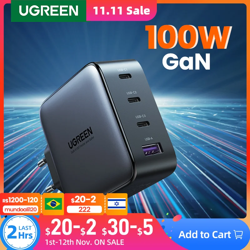 Kup UGREEN GaN 100W ładowarka USB Dla Tabletu Macbook Szybkie ładowanie Dla IPhone Xiaomi USB Typ C PD Opłata Dla IPhone 13 ładowarka Telefonu