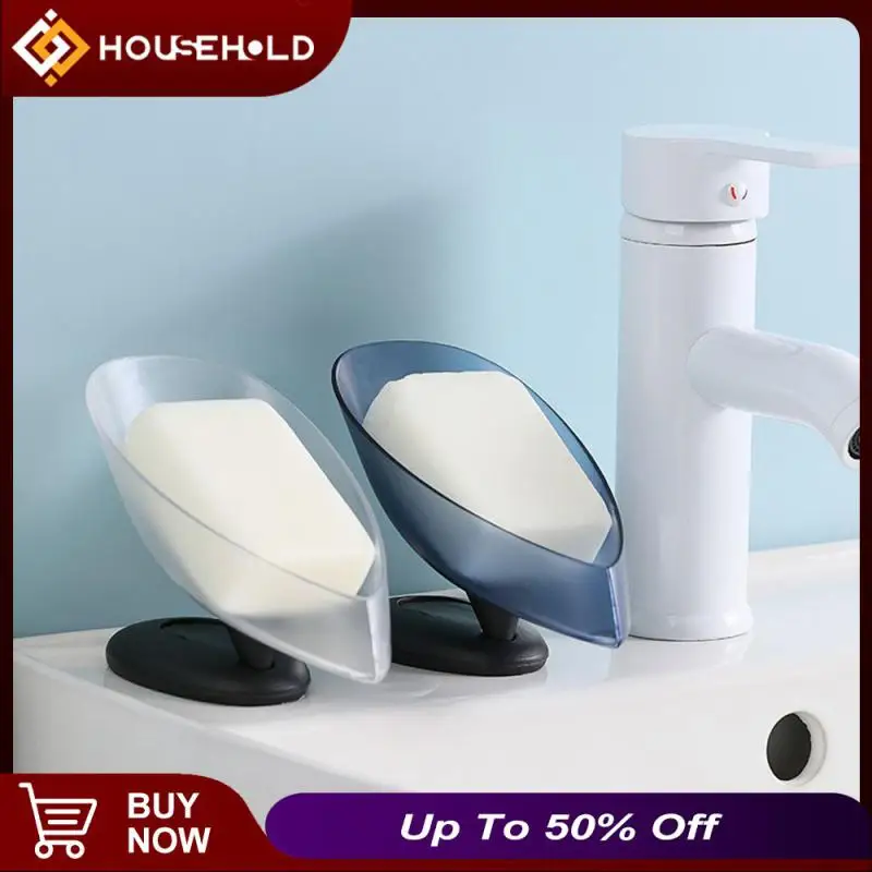 

For Home Storage Soap Box With Drain Water Non-slip Suction Cup 1pc For Shower Bathroom Soap Holder Leaf Shape Soap Shelf