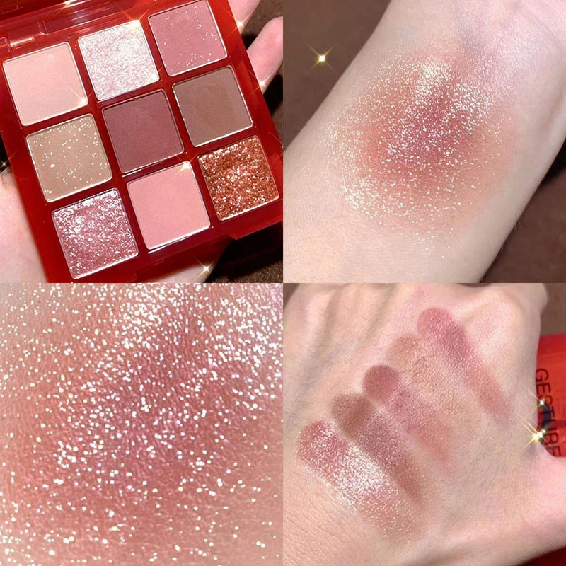 

9 Color Eyeshadow Palette Red Wine Glitter Pearly Lasting Acrylic Eyeshadow Palette Korean Eyes Makeup Palette 2022 New Hot