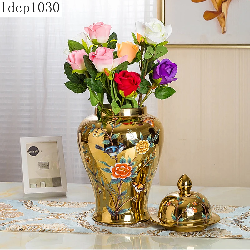 

Light Luxury Golden Ceramic Vase Creative Crafts Simple Household Storage Jar Living Room Dried Flower Flower Arrangement Vase