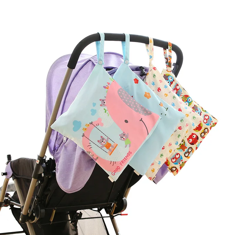 

Baby Diaper Bags Cartoon Print Waterproof Reusable Wet Dry Nappy Zipper Handbag Stroller Carry Pack Outdoor Diaper Storage