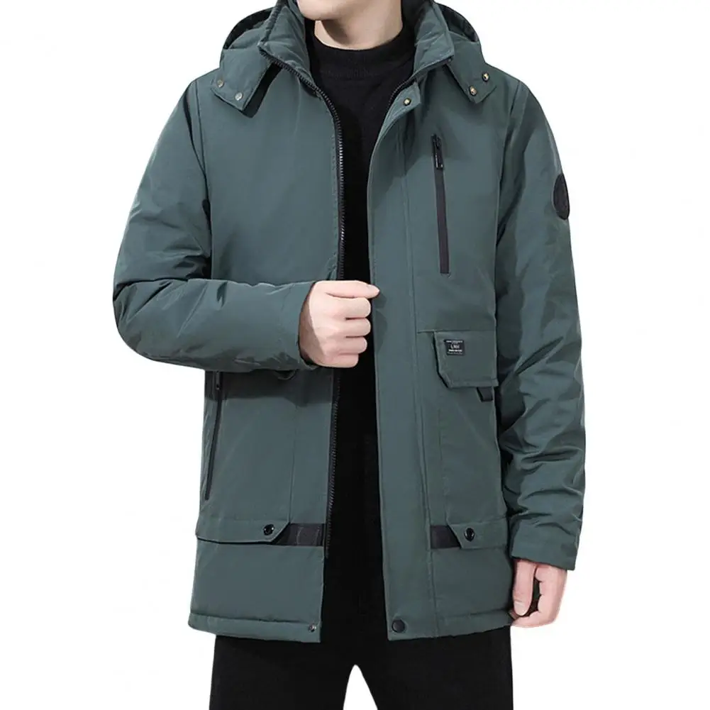 Trendy Men Hooded Outwear Cotton Padded Winter Relaxed Fit Windproof Hooded Outwear  Plus Size Men Coat for Daily Wear
