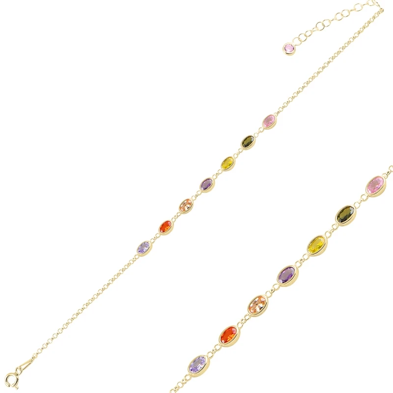 

Silver 925 Sterling Shuttle Colorful Zircon Stone Do Chain