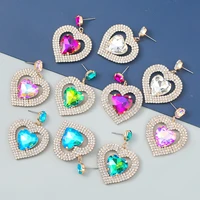 new trend double layer heart shaped rhinestone earrings womens popular exaggerated dangle earrings banquet jewelry accessories