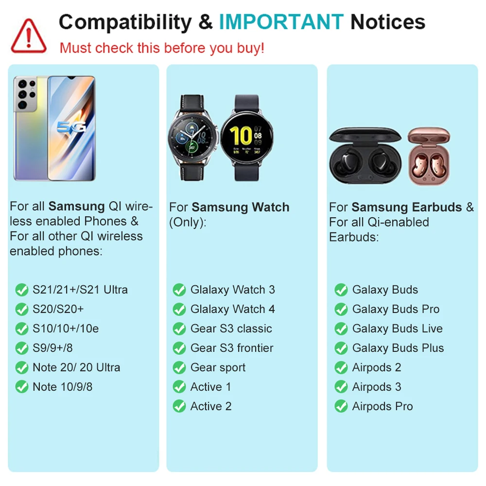 3 in 1 wireless charger stand for samsung galaxy watch 34 active 21 fast charging dock station for samsung s22 s21 s20 s10 free global shipping