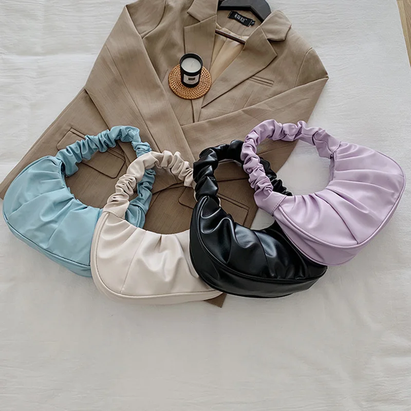 Fashion Women's Handbag Luxury Designer Female Ruched Bags Pu Leather Shopping Single Shoulder Bag For Women 2022 Trend