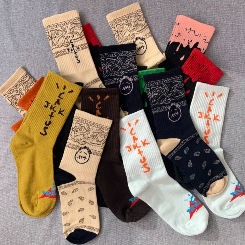 

Hip Hop Travis Scott Harajuku Cotton Cactus Jack Crew Cashew Flower Socks Women Men Fashion Trend Skate Street Adult Long Socks
