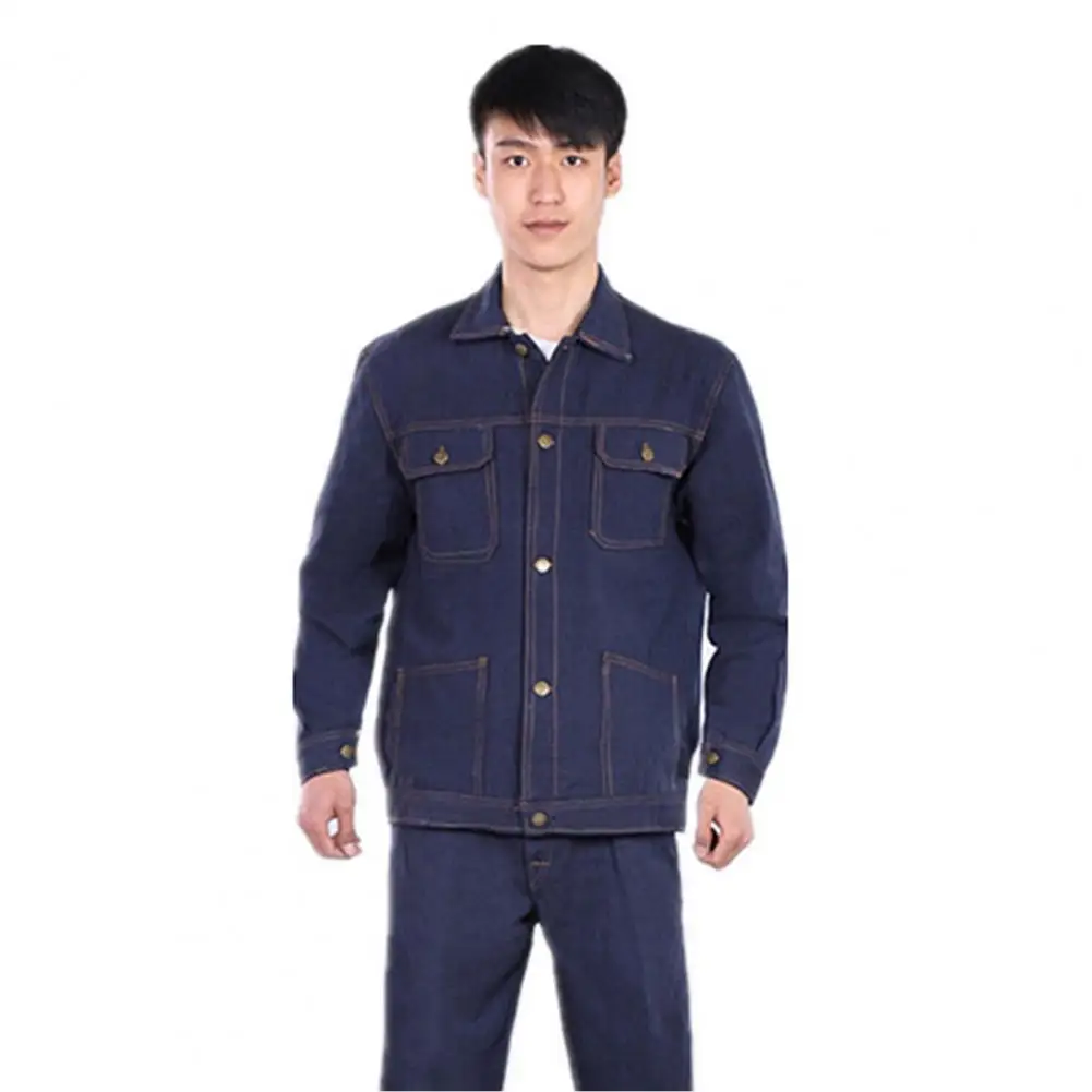 

Work Washed Men Flame Retardant Safe Denim Jacket Trousers Set Male Clothing