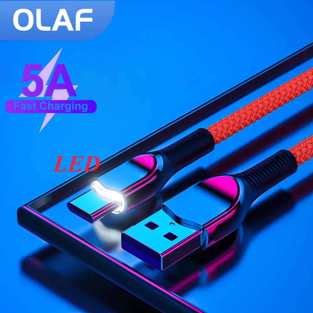 

OLAF 5A Type C Cable Fast Charging Micro USB LED Phone Charge For iPhone ipad Huawei Xiaomi POCO Samsung USB C Data Cord Wire