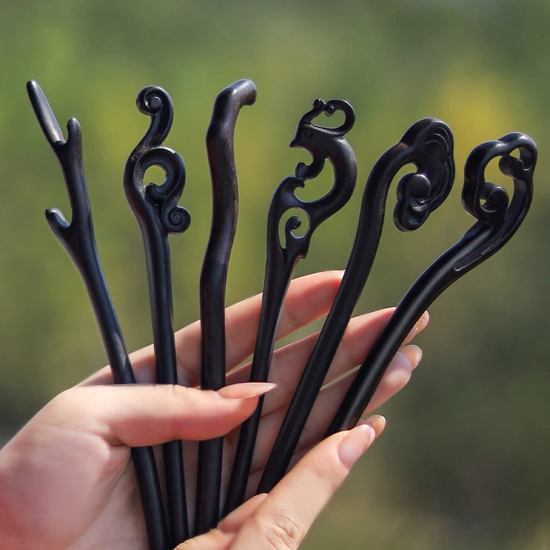 

Natural Black Sandalwood Hairpins Women Girls Hair Sticks Chopstick Shaped Hair Clips Pins Retro Stlye Hair Jewelry Accessories
