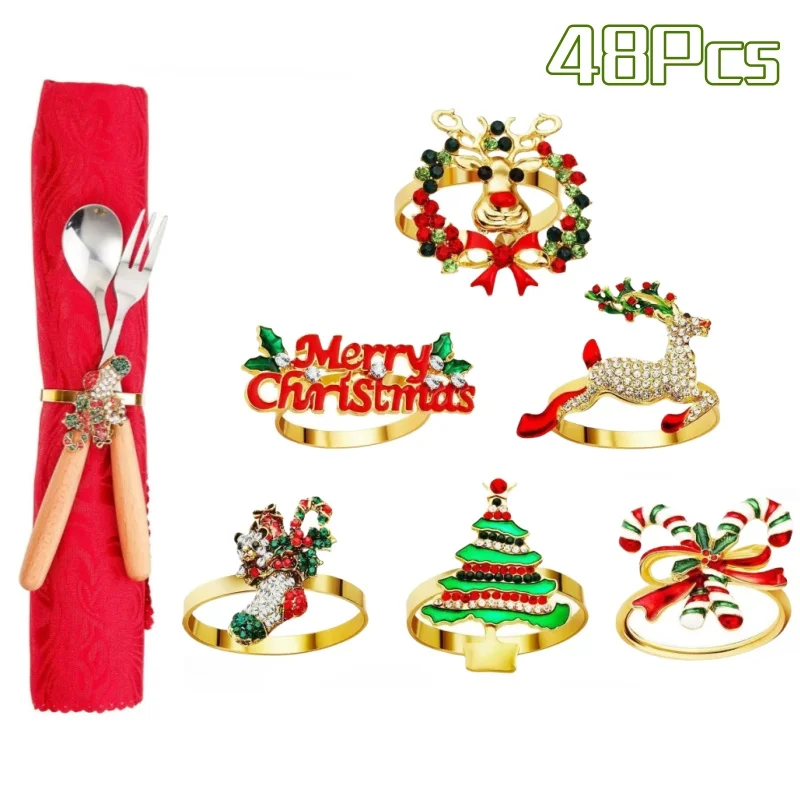 Рождественское Металлическое Кольцо Для Салфеток С Изображением Дерева И Оленя