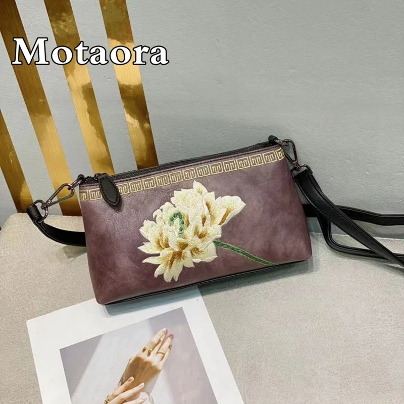 

MOTAORA New Chinese Style Crossbody Bag Embroidery Cheongsam Messenger Shoulder Women Bags Vintage Leather Simple Flower Handbag