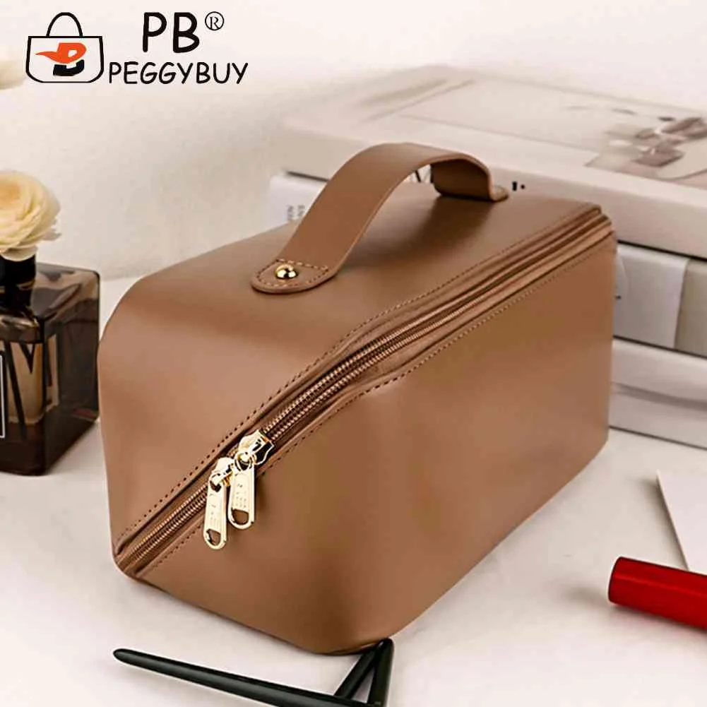 

Косметичка из искусственной кожи на двойной молнии, модная вместительная портативная простая повседневная сумочка для косметики с несколь...