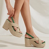womens heels wedges platform sandals grass weave bohemian shoes casual high heeled sandals green buckle sandalia plataforma