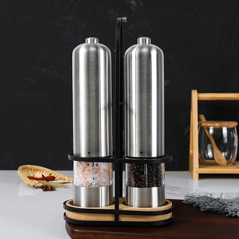 

2 Pcs Stainless Steel Electric Salt And Pepper Mill Set Automatic Herb Spice Grinder Adjustable Coarseness Kitchen Tools