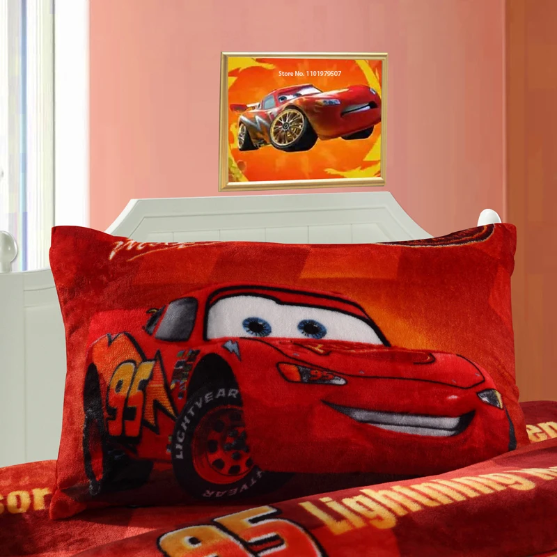 Disney McQueen Car Marie Cat Frozen Elsa Princess Cartoon Cushion Cover Flannel Coral Fleece Children's Pillowcase 48x74 cm