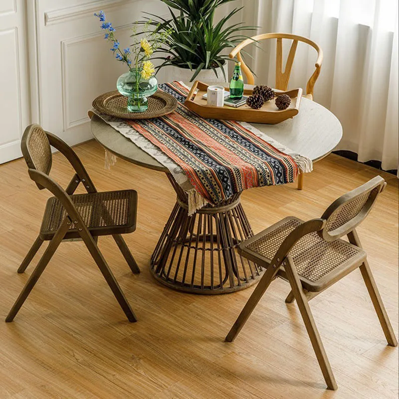 S Vintage Folding Rattan Chair Modern Home Space Savers Luxury Leisure Back Chairs Mobile Outdoor Balcony Furnitures