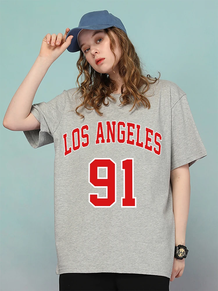 

Футболка женская с принтом униформы команды Лос-Анджелеса 91, хлопковая Повседневная дышащая футболка, одежда оверсайз, уличная одежда в сти...