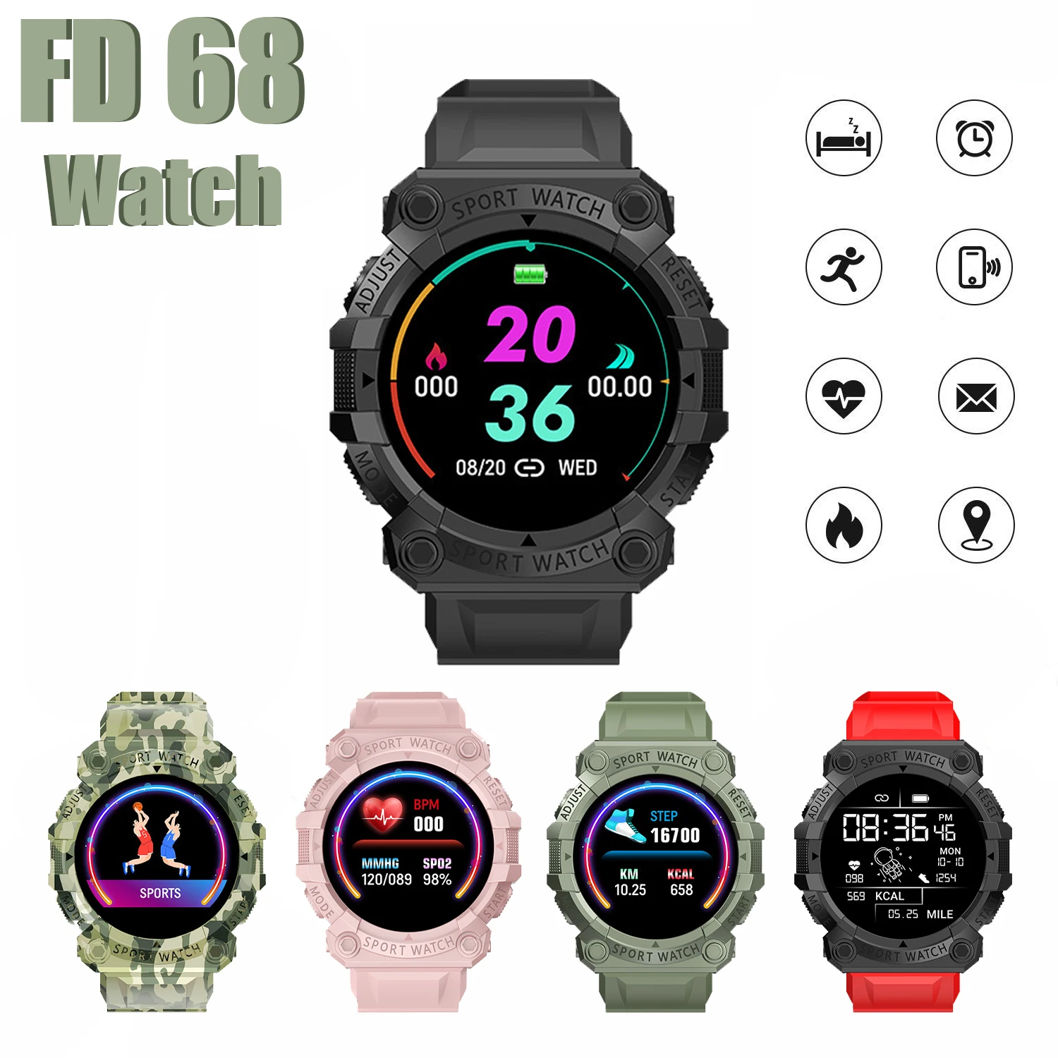 

FD68 Smart Watch 1.44 Inch Touch Screen Watch Men Women Heart Rate Monitor Fitness Tracker Waterproof Smartwatch For iOS Android