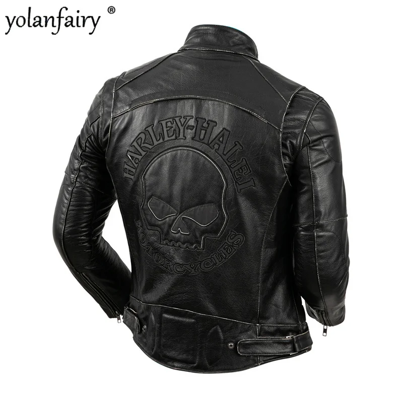 

Новинка 2024, кожаная мотоциклетная куртка, Мужские Короткие Куртки из натуральной воловьей кожи для модной осенней модели размера плюс 5XL Lq440