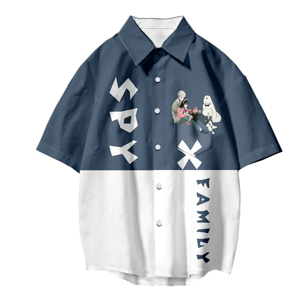 SpyxFamily Hawaiian Shirts Summer Anime Print Short Sleeve Blouse Streetwear Oversized Men Clothes Harajuku Camisas Para Hombre