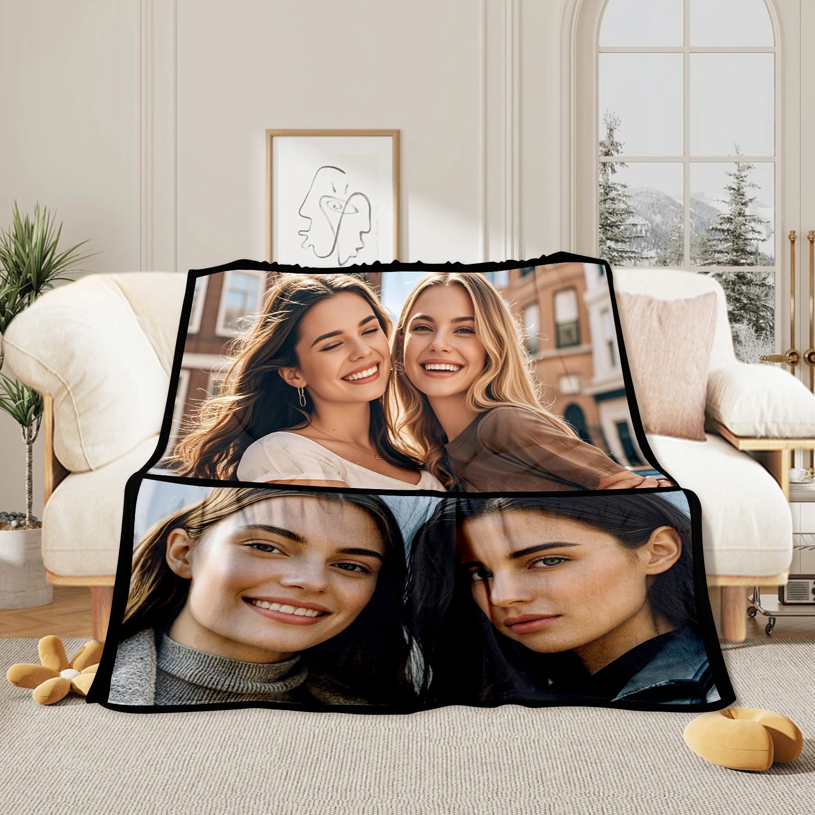 Персонализированное одеяло Sisters с индивидуальным рисунком шерстяное для дочери