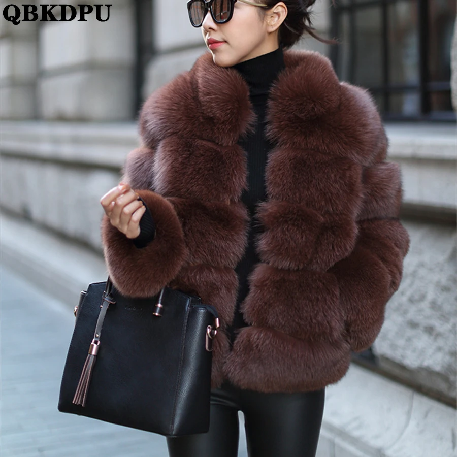 

Зимнее плюшевое пальто средней длины из искусственного лисьего меха, женская теплая Толстая куртка, пушистое мягкое пальто большого размер...