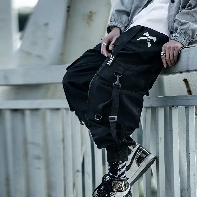 Брюки-карго Techwear мужские тактические ленты хип-хоп повседневные уличные штаны с