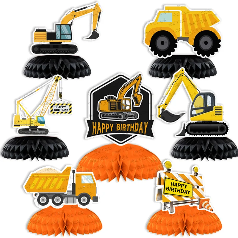 

Engineering Car Theme Party Decoration Honeycomb Ball Table Oranments Excavator Boy One 1st Birthday Party Decor Traffic Car Fav
