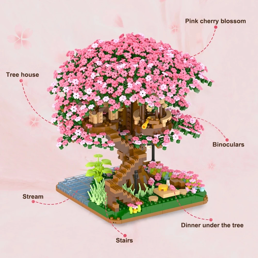 

Mini Sakura Tree House Blocks Japanese Street View Cherry Blossom Model Building MOC House Tree Bricks Toys Gifts