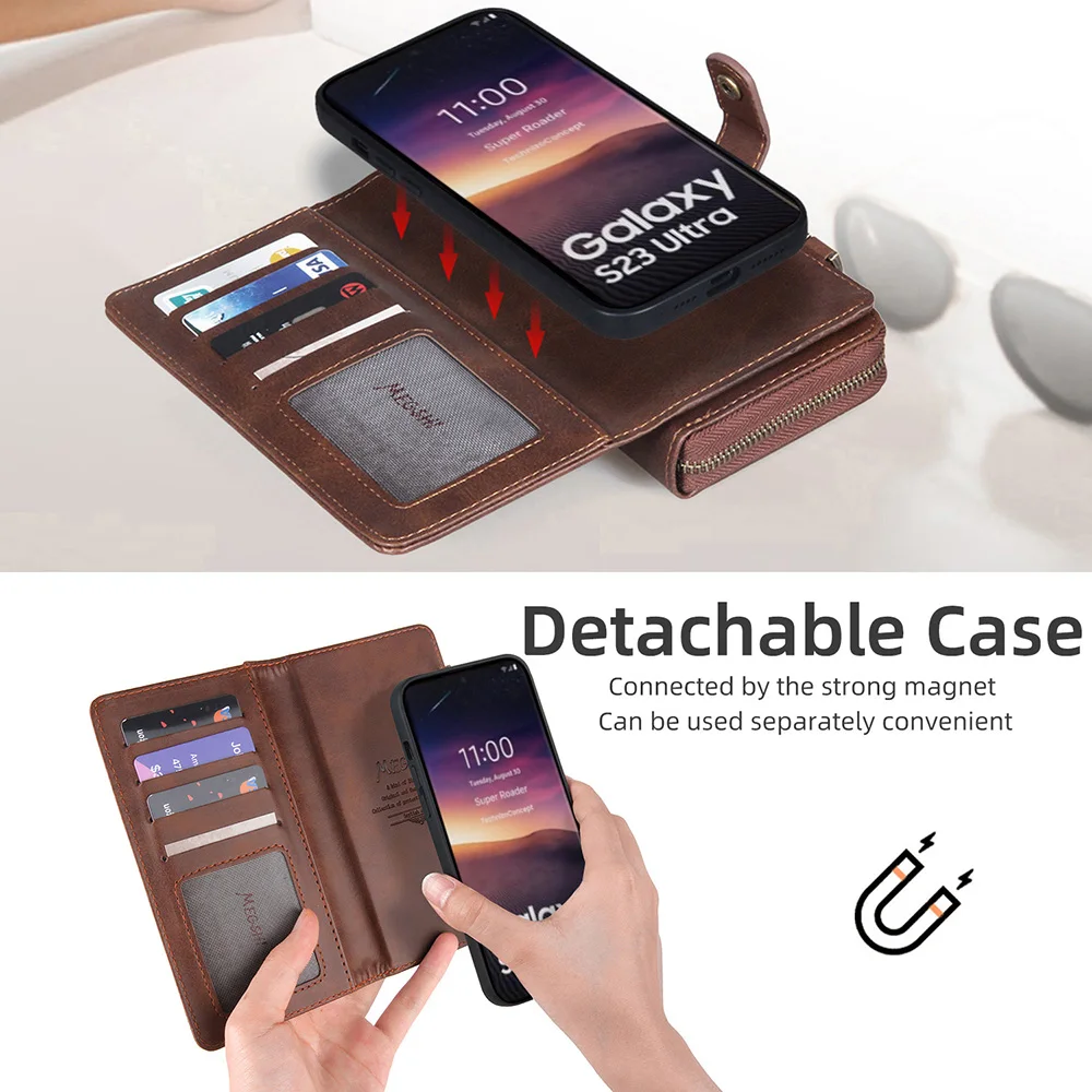 Detachable Wallet Phone Case For Samsung Galaxy S9 S10 S21 S22 S23 S20FE S21FE A10 A12 A20 A30 A31 A32 A50 A52 A53 A70 A72 A73
