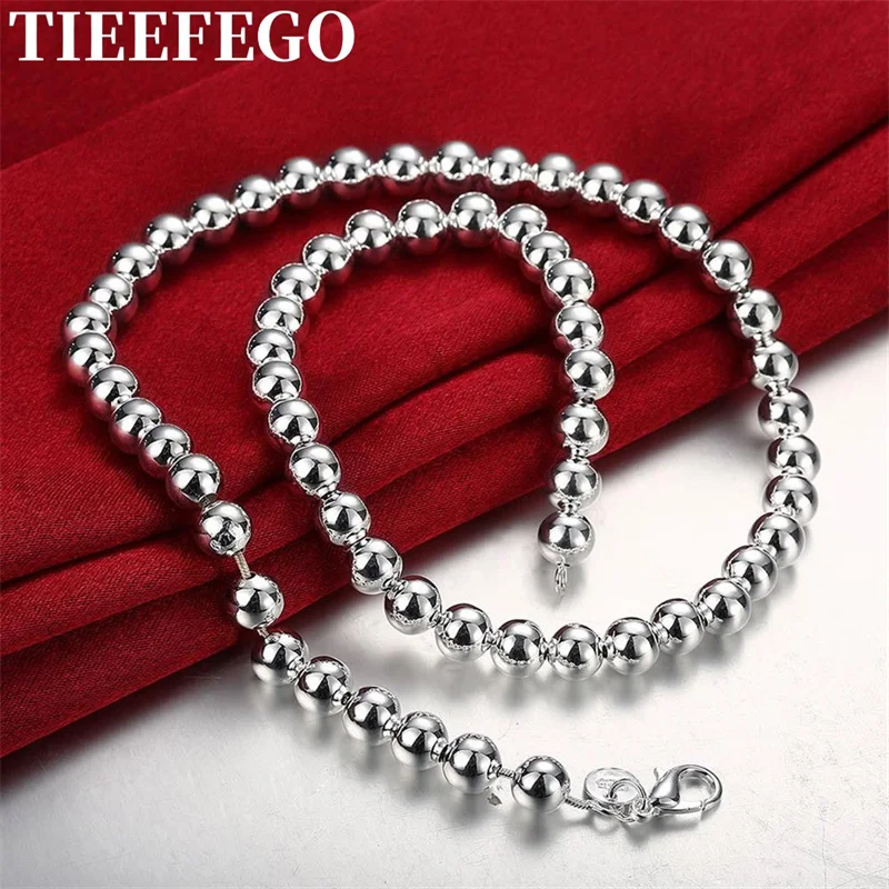 

TIEEFEGO 925 Sterling Silver Men's And Women's Necklace Jewelry 8MM Buddhist Bead Chain Fashion Party Wedding Christmas Gift