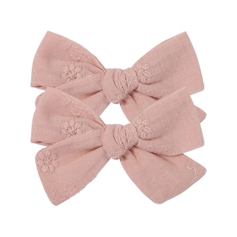 

2Pcs/Set Sweet Floral Embroidery Solid Color Bowknot Hair Clips for Kids Baby Girls Alligator Hairpins Headwear Toddlers Hair