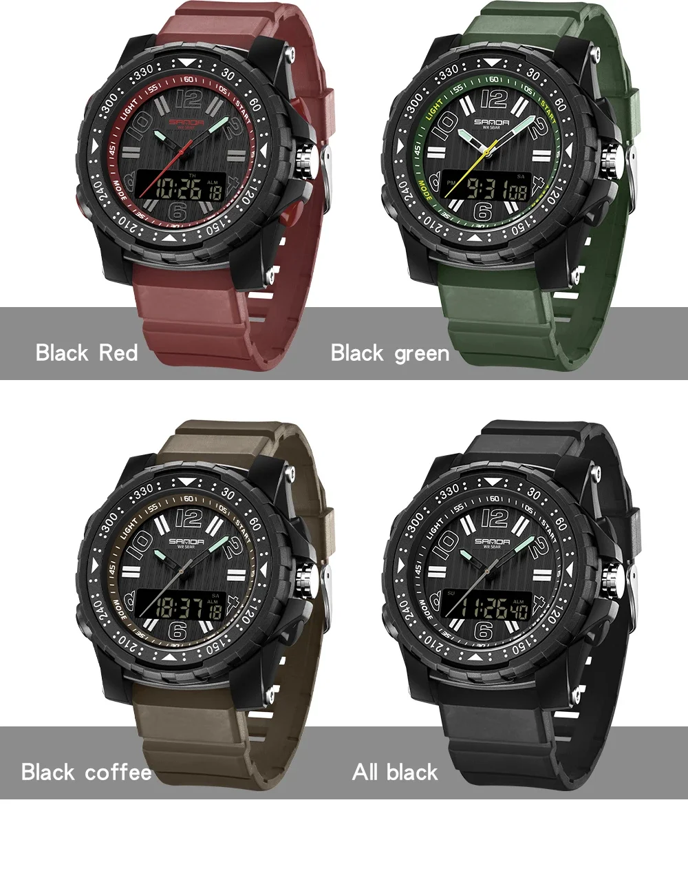 SANDA 3375 мужские электронные кварцевые часы модные спортивные многофункциональные