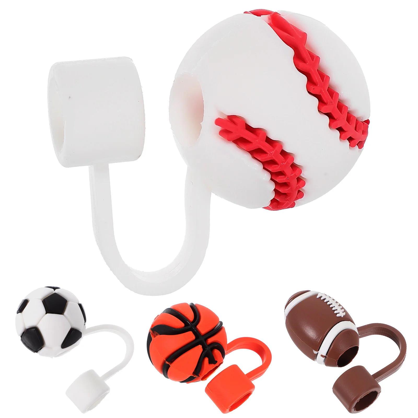 

4 Pcs Straw Protector Cover Reusable Covers Cute Topper Football Tip Caps Silica Gel Drinking Stoppers