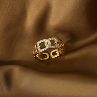 trendy fine 14k real gold letter opening rings for women adjustable design high quality jewelry aaa zircon weddings party gift
